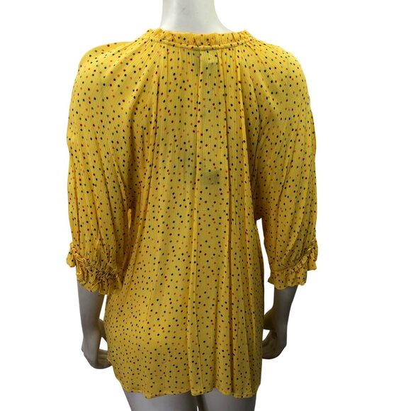 Bobeau Yellow Polka Dot Boho-Chic Button-Up Blouse Ruffle Sleeves Womens L NWT - Picture 5 of 6
